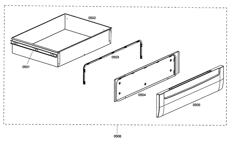 Drawer Assy Diagram and Parts List for HES345U 01 Bosch Range