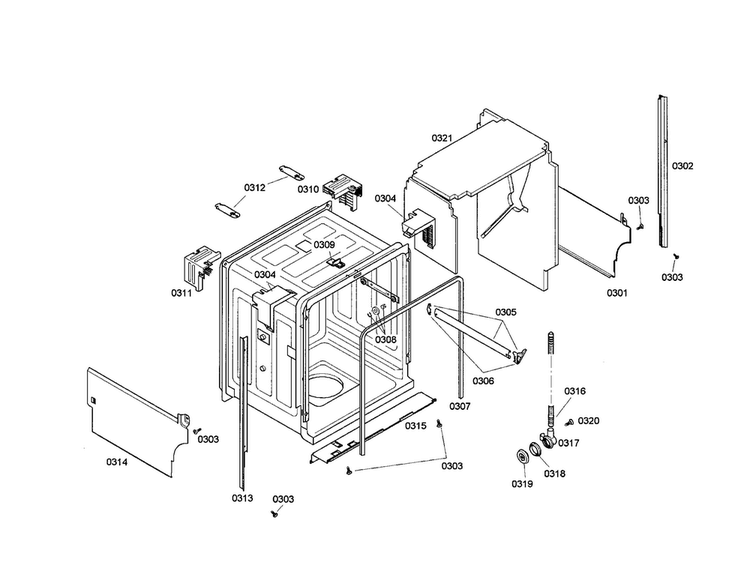 Tub Diagram and Parts List for SHX43M02UC 48 Bosch Dishwasher