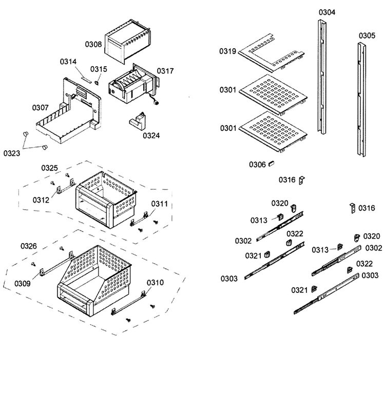 Shelfs Diagram and Parts List for T18ID80NLP 43 Thermador Freezer