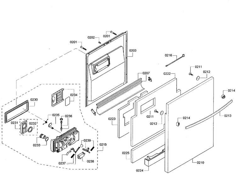 Door Assy Diagram and Parts List for SHX55R52UC 64 Bosch Dishwasher