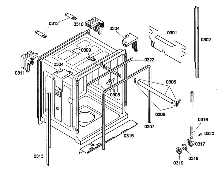 Cabinet Diagram and Parts List for SHE33M02UC 53 Bosch Dishwasher