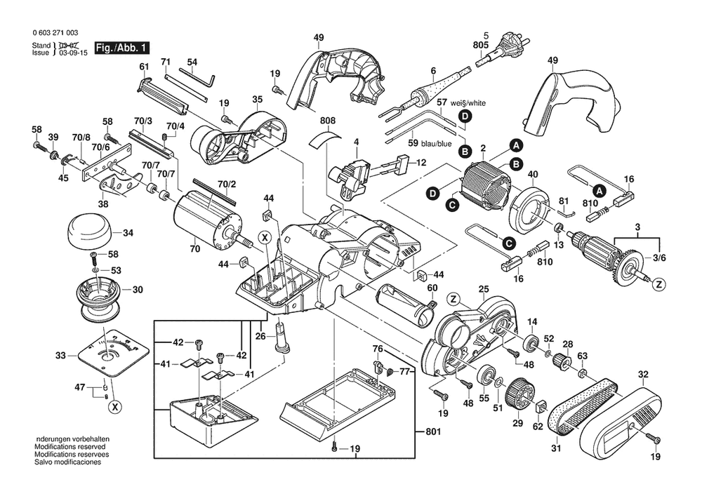 Section 1 Diagram and Parts List for PHO30-82 0603271032 Bosch Planer Jointer
