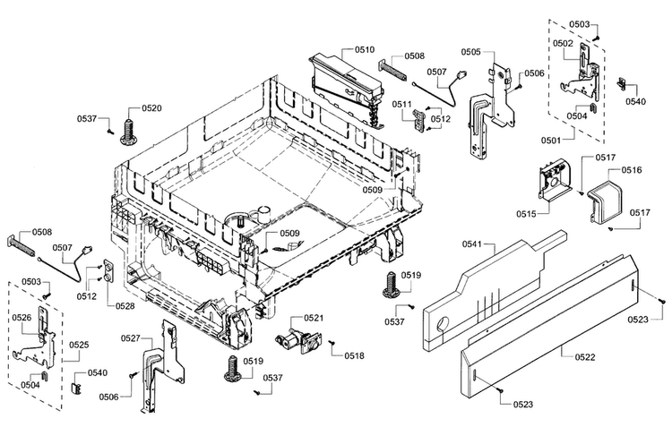 Base Diagram and Parts List for SHE3ARF5UC 21 Bosch Dishwasher