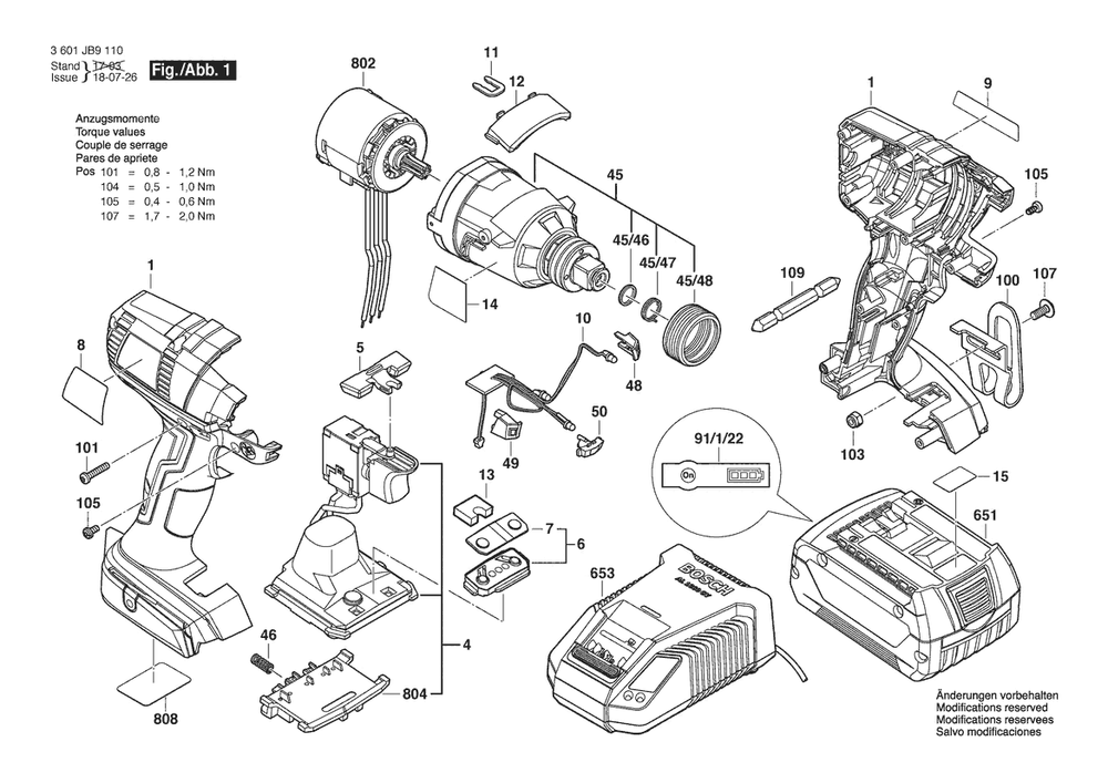 Section 1 Diagram and Parts List for 3601JB9110  Bosch Wrench