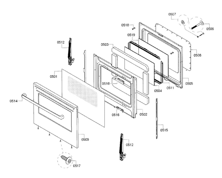 Door Diagram and Parts List for HGS5053UC 13 Bosch Range
