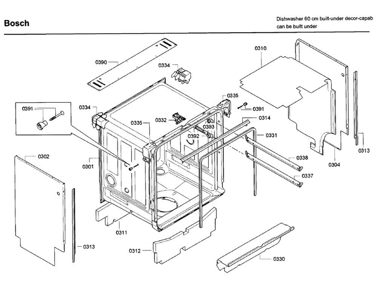 Frame Diagram and Parts List for SGE68U55UC C6 Bosch Dishwasher