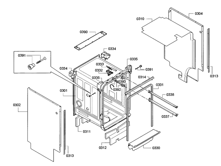 Frame Diagram and Parts List for SPX68U55UC 23 Bosch Dishwasher