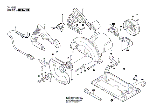 Bosch 5485 (F012548500) Diagram and Parts List for 5485 F012548500 Bosch Circular Saw