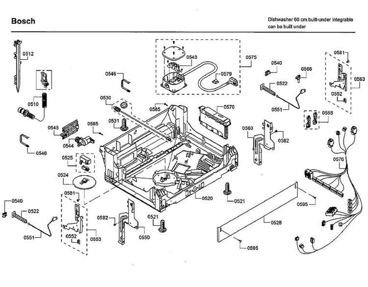 Base Diagram and Parts List for SHXM63W55N 01 Bosch Dishwasher