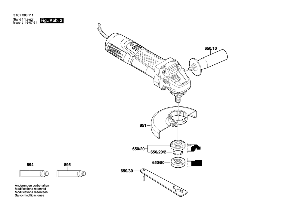 Page B Diagram and Parts List for 1380 3601C88111 Bosch Angle Grinder