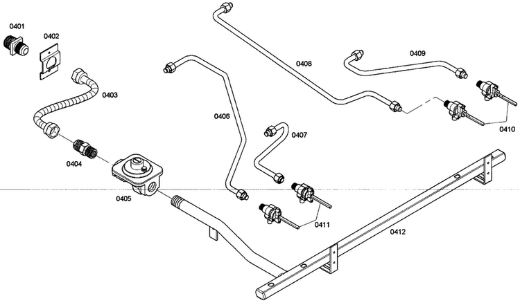 Gas Supply Diagram and Parts List for PRD304EG 02 Thermador Range