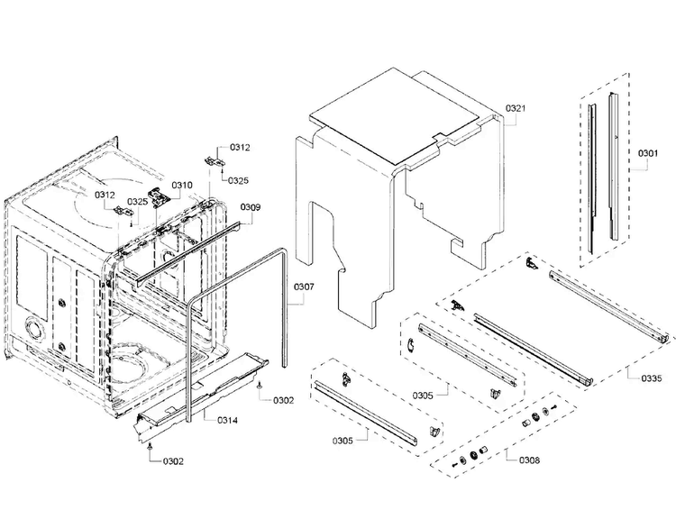 Cabinet Diagram and Parts List for SHP65T56UC 07 Bosch Dishwasher