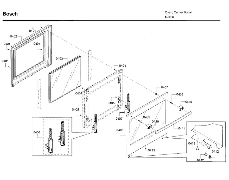 Door Diagram and Parts List for HBN5451UC 03 Bosch Wall Oven