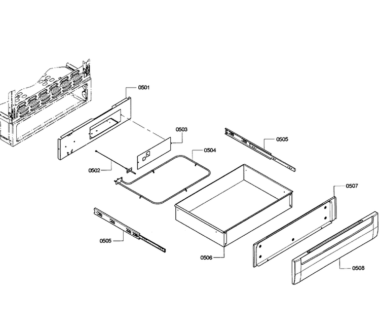 Drawer Assy Diagram and Parts List for HGS7052UC 07 Bosch Range