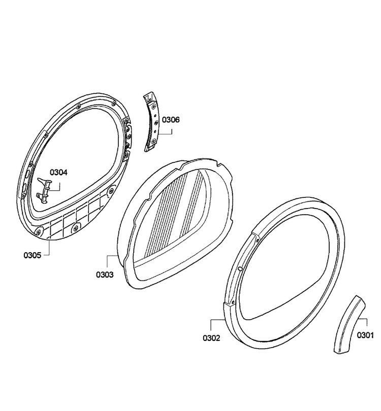 Door Assy Diagram and Parts List for WTE86300US 08 Bosch Dryer