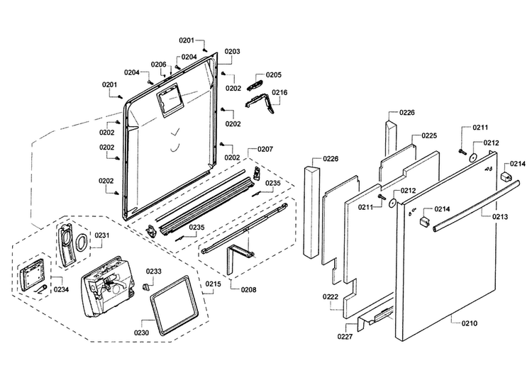 Door Assy Diagram and Parts List for SHX8PT55UC 01 Bosch Dishwasher