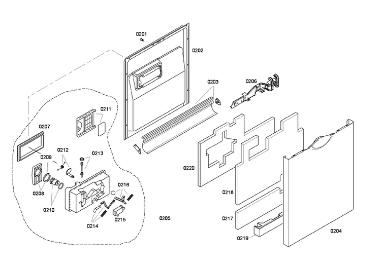 Door Assy Diagram and Parts List for SHE45C05UC 48 Bosch Dishwasher