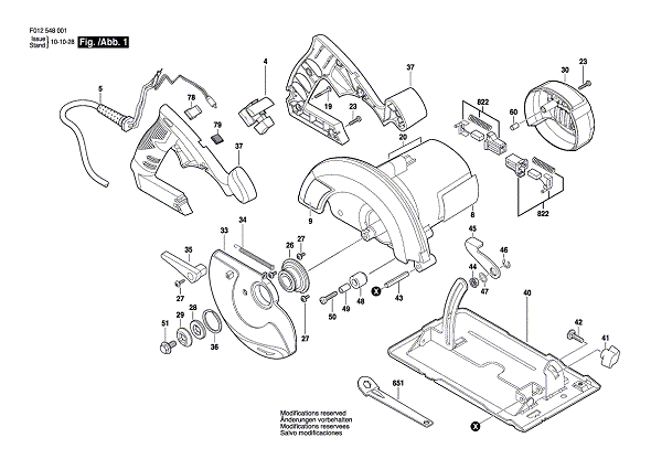 Bosch 5485 (F012548501) Diagram and Parts List for 5485 F012548501 Bosch Circular Saw