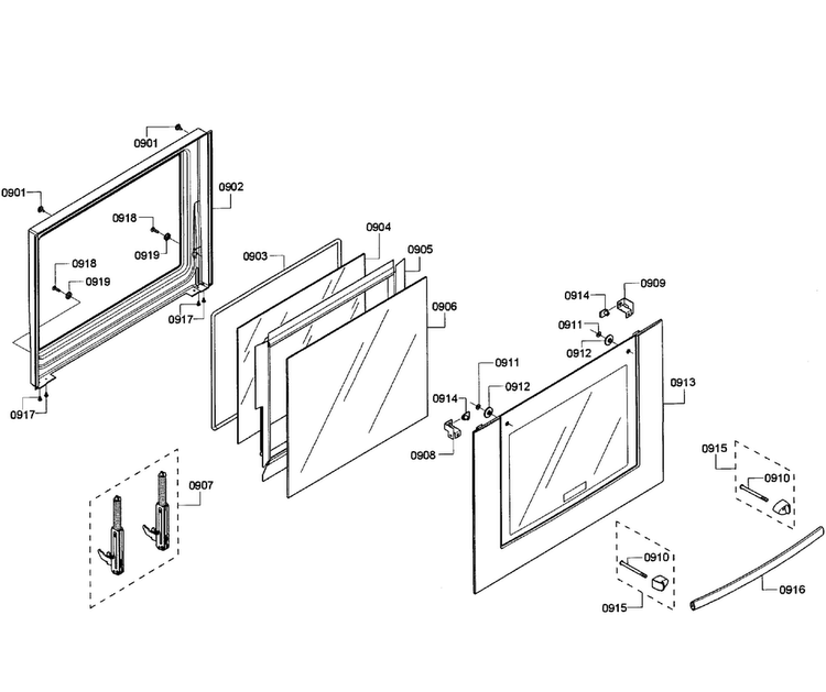 Oven Door Diagram and Parts List for HBL8750UC 11 Bosch Microwave Oven Combo