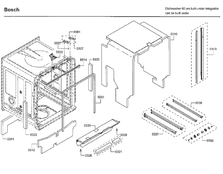 Frame Diagram and Parts List for SHPM78W52N 01 Bosch Dishwasher