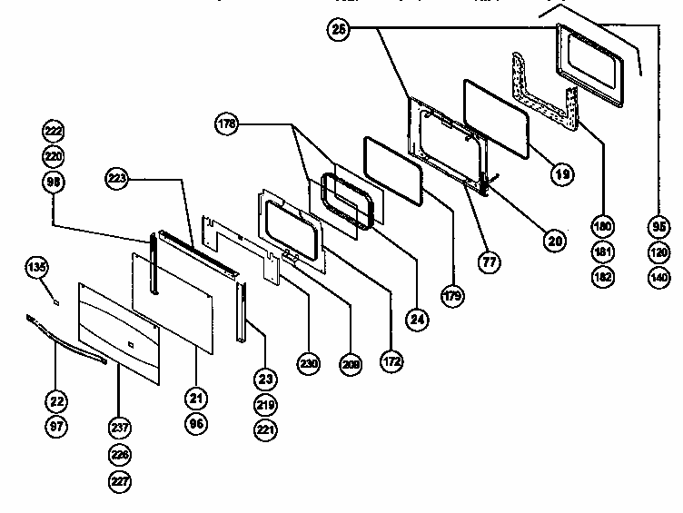 Main Oven Door Assembly Diagram and Parts List for RDSS30Q  Thermador Range