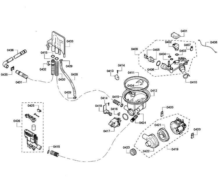 Pump Assy Diagram and Parts List for SHE55M15UC 60 Bosch Dishwasher
