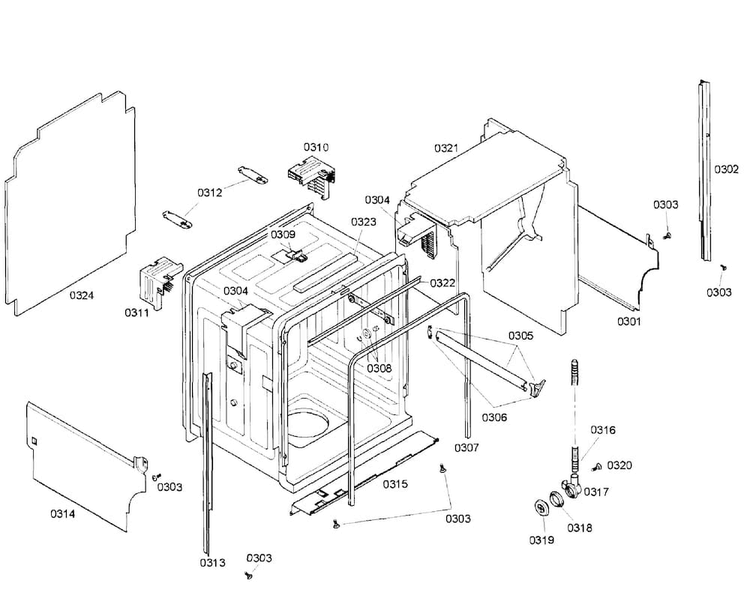 Cabinet Diagram and Parts List for SHX57C05UC 46 Bosch Dishwasher