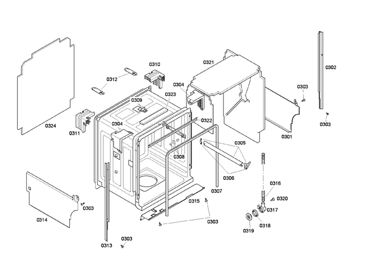 Cabinet Assy Diagram and Parts List for SHE45C05UC 48 Bosch Dishwasher