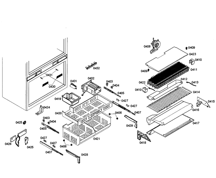 Shelfs Friger Diagram and Parts List for T36IT71NNP 06 Thermador Refrigerator