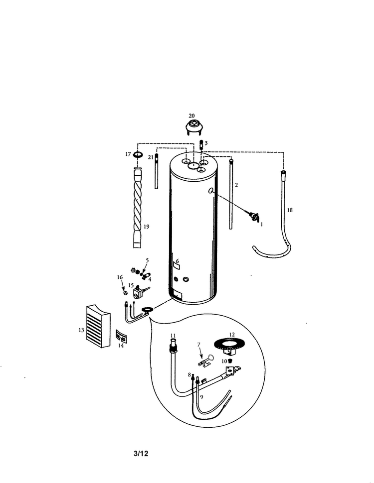 Power Miser Water Heater Diagram and Parts List for 153330402  Kenmore Water Heater
