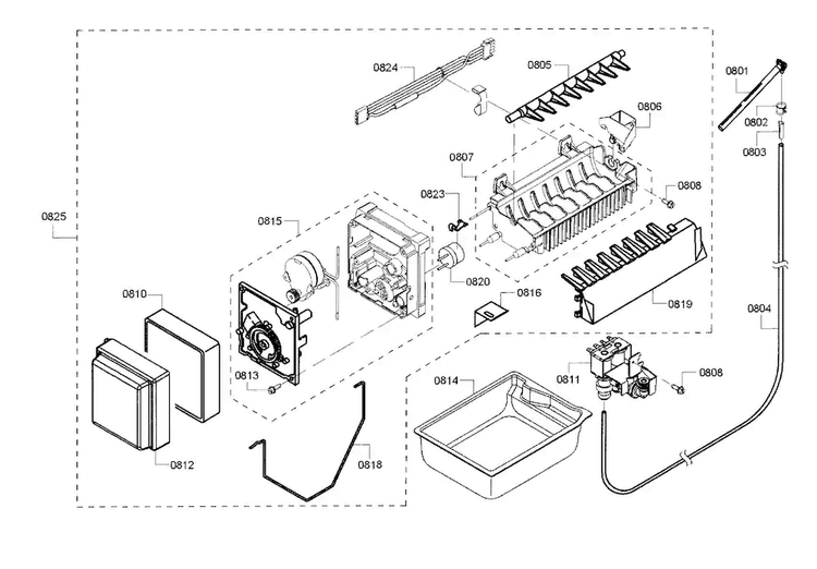Ice Maker Diagram and Parts List for B22CT80SNP 01 Bosch Refrigerator