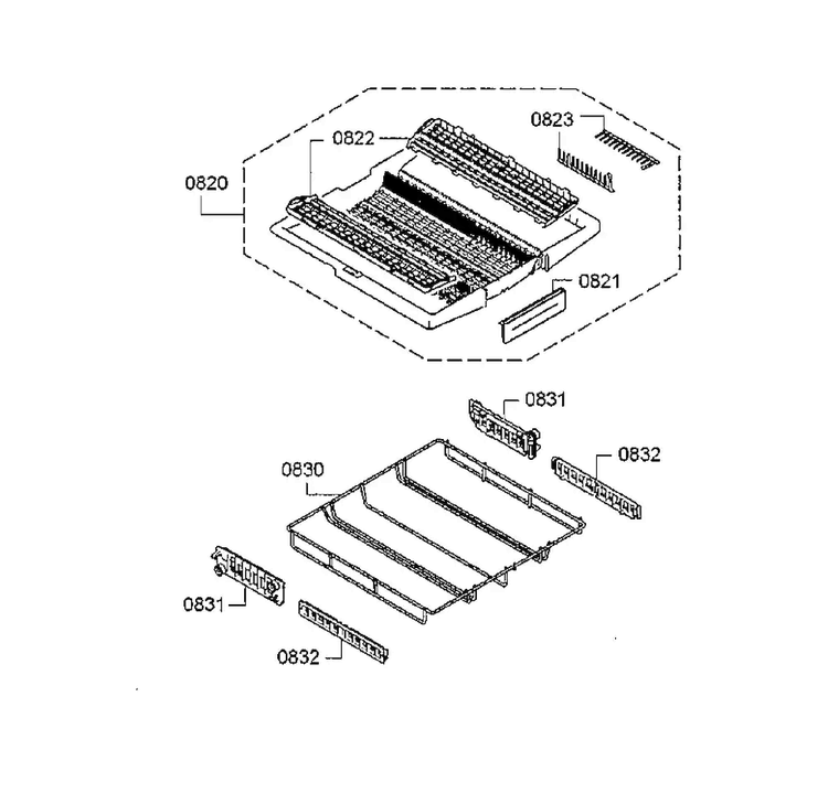 Cutlery Drawer Diagram and Parts List for SHEM78WH5N 30 Bosch Dishwasher