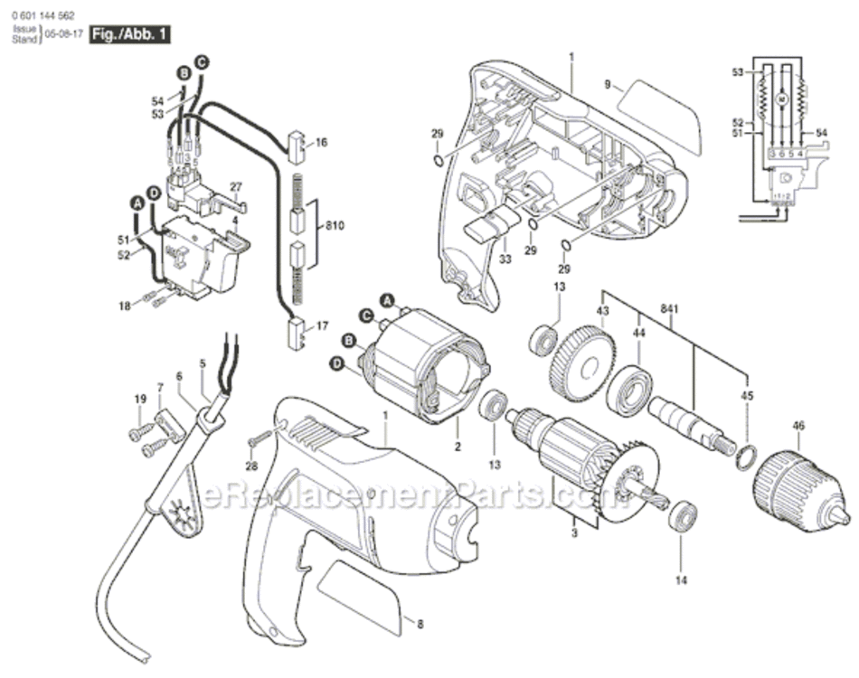Page A Diagram and Parts List for 1005VSRK 0601144562 Bosch Electric Drill