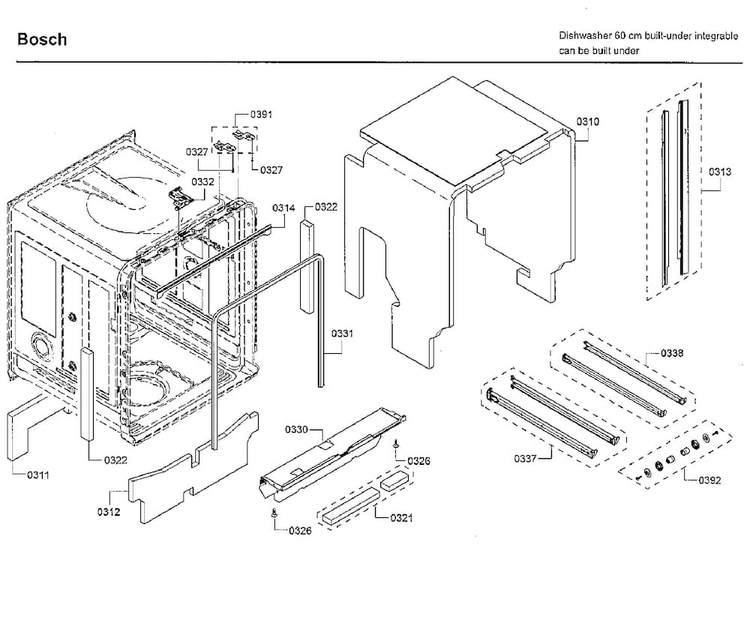 Frame Diagram and Parts List for SHXM78W55N 01 Bosch Dishwasher
