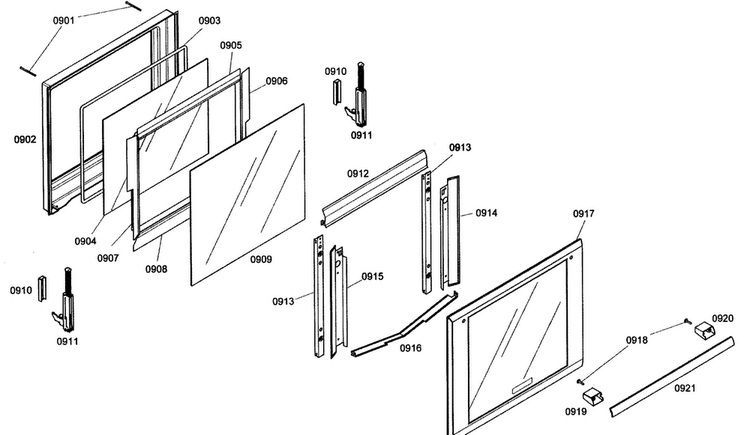 Oven Door Diagram and Parts List for MEM271EB01  Thermador Microwave