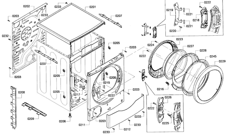 Cabinet Assy Diagram and Parts List for WTVC3300US 09 Bosch Dryer