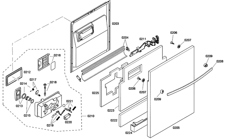 Door Assy Diagram and Parts List for SHX45P01UC 53 Bosch Dishwasher
