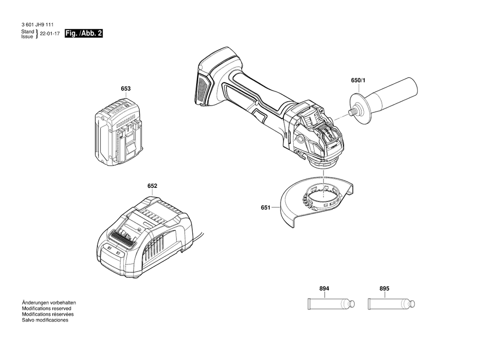Diagram 2 Diagram and Parts List for GWX18V-8 3 601 JH9 111 Bosch Angle Grinder