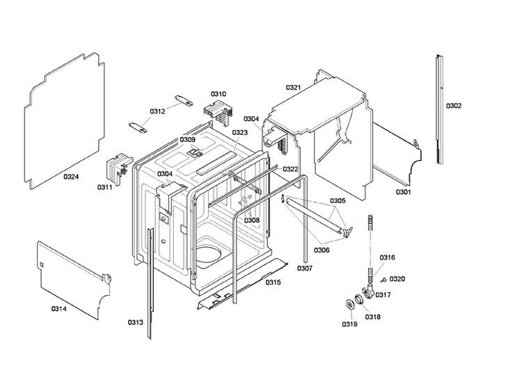 Cabinet Assy Diagram and Parts List for SHE45C05UC 50 Bosch Dishwasher