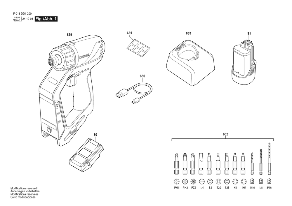 Section 1 Diagram and Parts List for F013DD1200  Bosch Drill