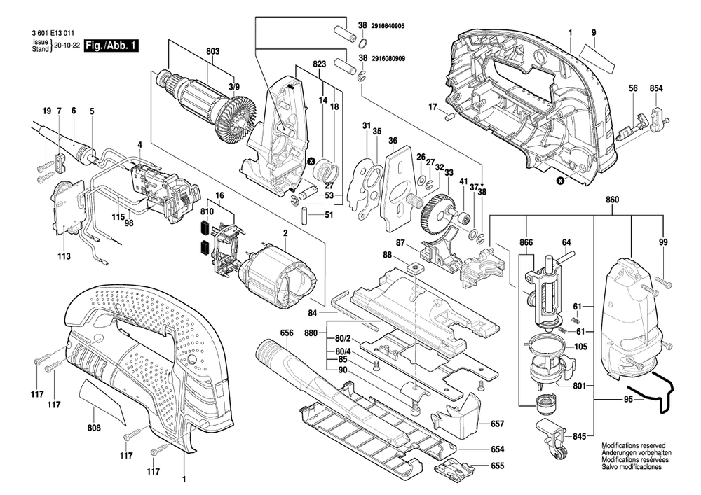 Page A Diagram and Parts List for JS470E 3601E13011 Bosch Jig Saw