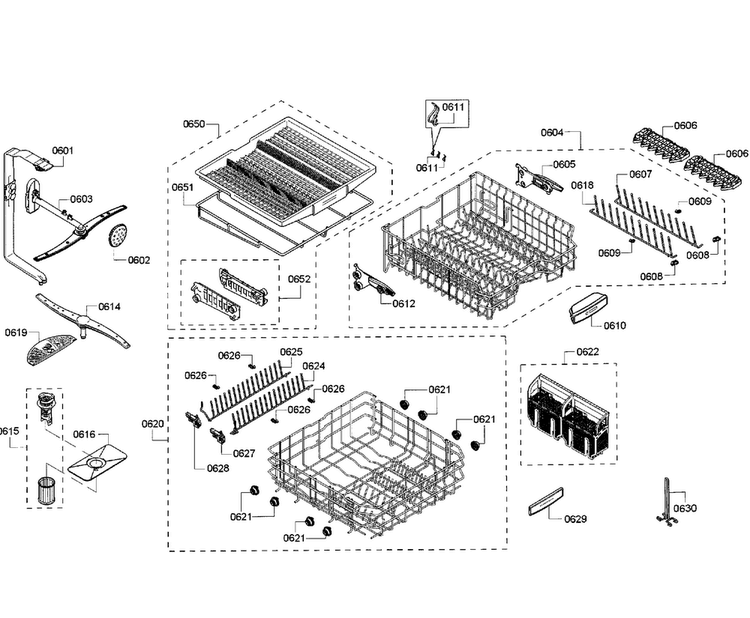 Rack Diagram and Parts List for SHP68TL5UC 01 Bosch Dishwasher