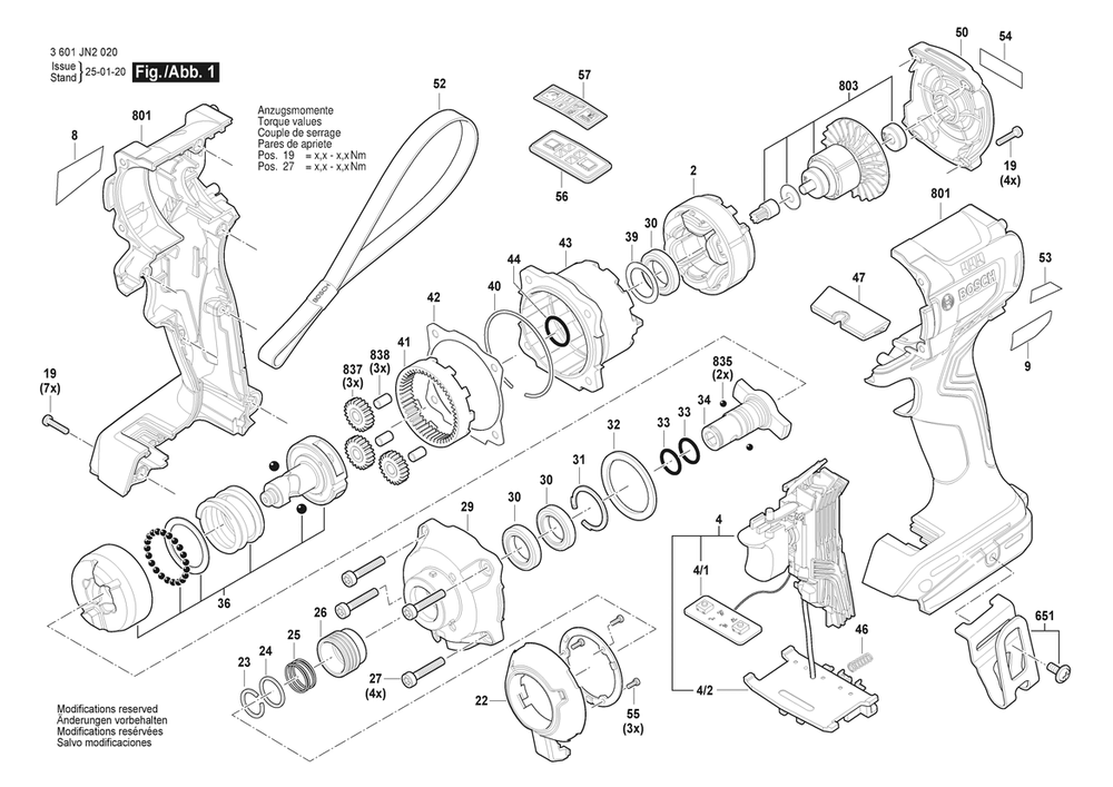 Section 1 Diagram and Parts List for 3601JN2040  Bosch Wrench