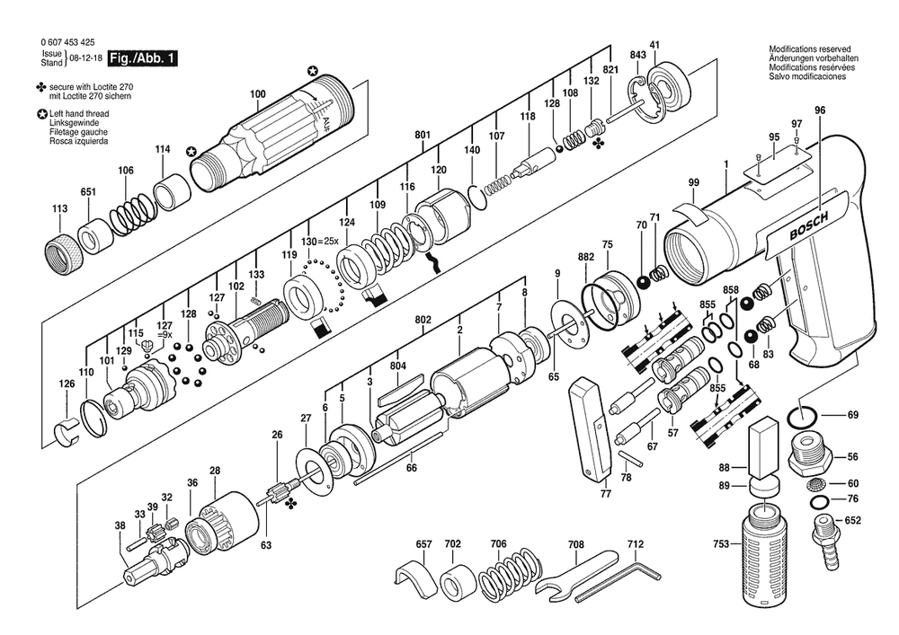 Section 1 Diagram and Parts List for 0607453425  Bosch Screwdriver