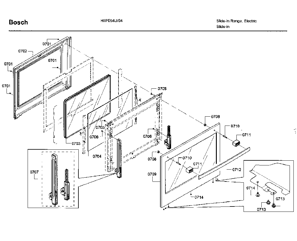 Door asy Diagram and Parts List for HIIP054U 04 Bosch Range