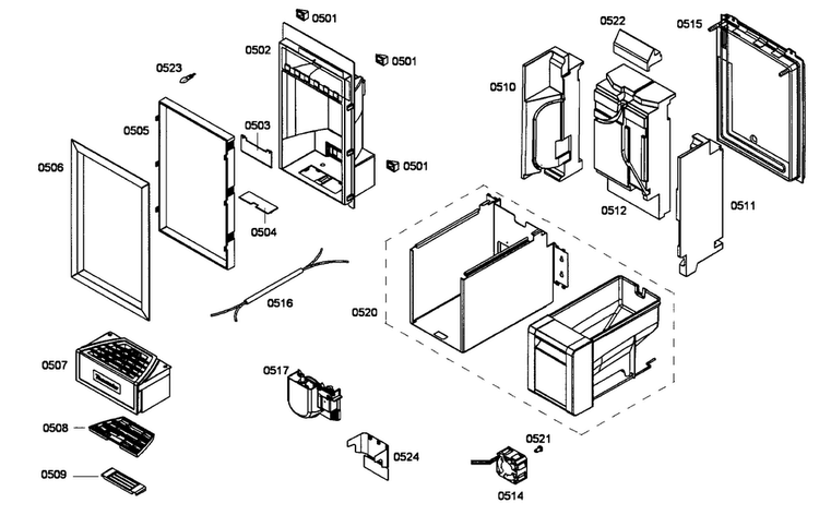 Icemaker Diagram and Parts List for T18BD80FLE  Thermador Freezer