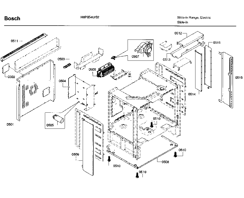 Cavity asy 2 Diagram and Parts List for HIIP054U 02 Bosch Range
