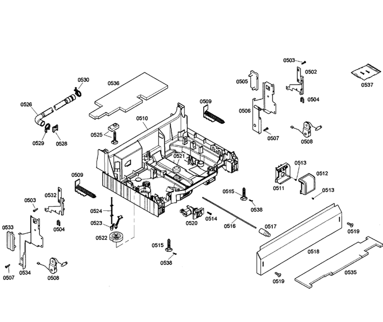 Base Assy Diagram and Parts List for SHE55C05UC 53 Bosch Dishwasher