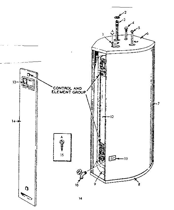 Non-functional Replacement Parts Diagram and Parts List for 153324410  Kenmore Water Heater