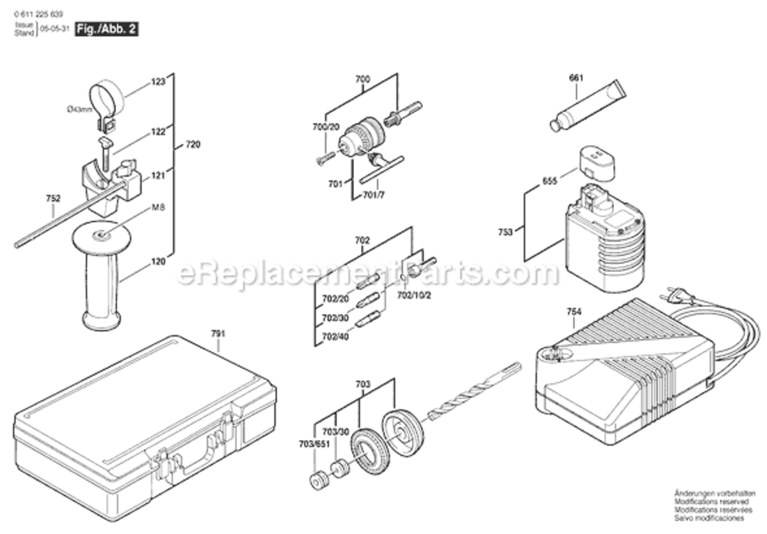 Page B Diagram and Parts List for 11225VSRH 0611225639 Bosch Demolition Hammer